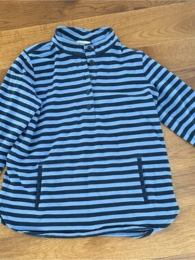 J. Jill-  Blue and Black Striped Women’s Pullover Hoodie Sweatshirt